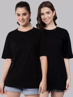 Bokaro Solid Women Round Neck Black T-Shirt