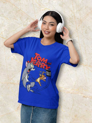 PD CLORI Solid Women Round Neck Blue T-Shirt