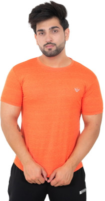 AMOLDO Solid Men Round Neck Orange T-Shirt