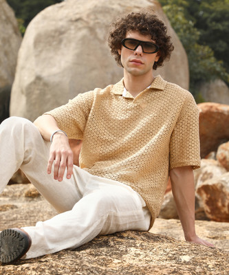 CAMPUS SUTRA Solid Men Polo Neck Beige T-Shirt