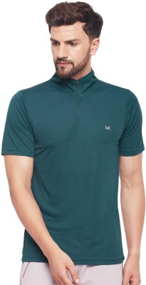 White Moon Solid Men Polo Neck Dark Green T-Shirt