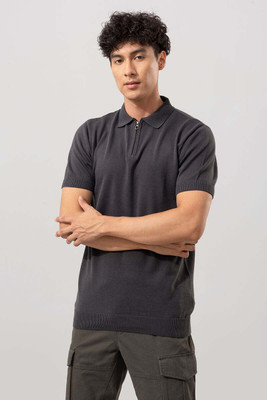 Snitch Solid Men Polo Neck Grey T-Shirt