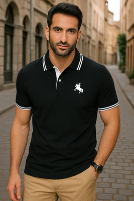 SCATCHITE Solid Men Polo Neck Black T-Shirt