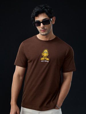 The Souled Store Graphic Print Men Round Neck Brown T-Shirt
