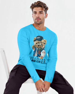 Triptee Animal Print Men Round Neck Light Blue T-Shirt