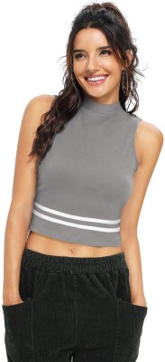 Switchmart Casual Striped Women Grey Top