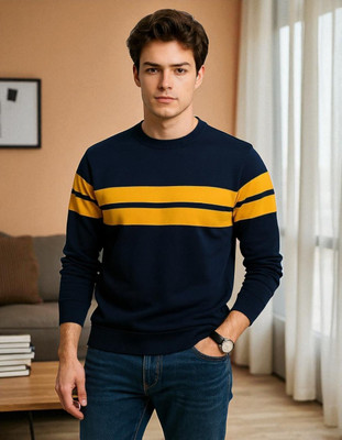 Autna Solid Men Round Neck Navy Blue T-Shirt