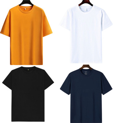 TTFE Solid Men Round Neck White, Black, Navy Blue, Orange T-Shirt