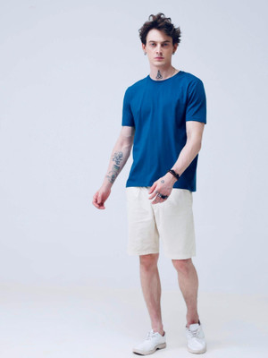Style Nest Solid Men Round Neck Blue T-Shirt