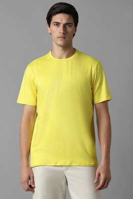 Louis Philippe ATHPLAY Solid Men Round Neck Yellow T-Shirt