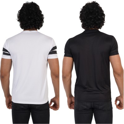 TEE TREE Striped Men Round Neck White, Black T-Shirt