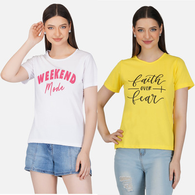 HouseOfCommon Printed Women Round Neck Multicolor T-Shirt