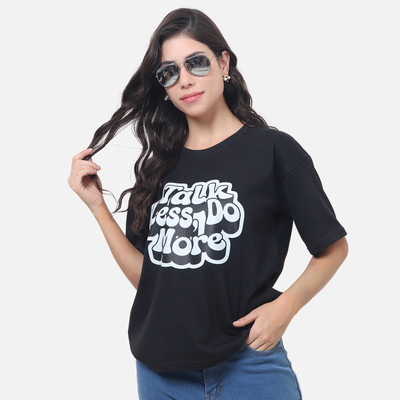 DEEPMAYRA COLLECTION Printed Women Round Neck Black T-Shirt