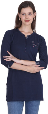 TOPTEN Women Solid Straight Kurta(Dark Blue)