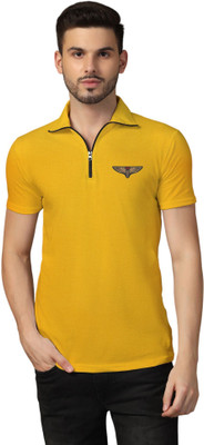 Blisstone Printed Men Polo Neck Yellow T-Shirt