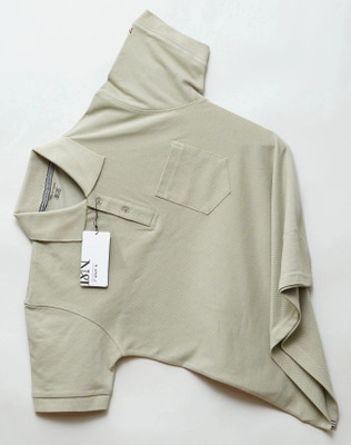 N AND J Solid Men Polo Neck Beige T-Shirt