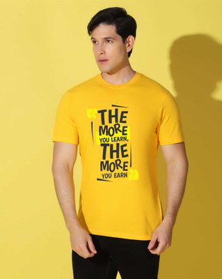WOOSTRO Graphic Print Men Crew Neck Yellow T-Shirt