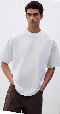 Texorapparel Solid Men Round Neck White T-Shirt
