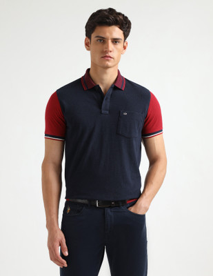 Arrow Sport Solid Men Polo Neck Blue T-Shirt