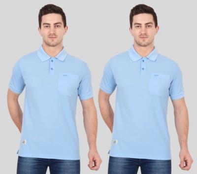 Xohy Solid Men Polo Neck Light Blue T-Shirt