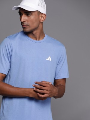 ADIDAS Printed Men Round Neck Blue T-Shirt