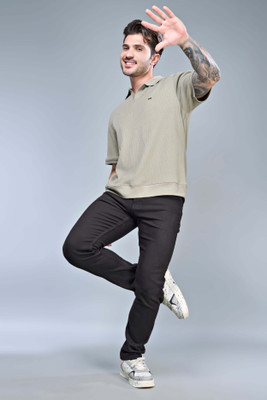 Maxzone Solid Men Polo Neck Beige T-Shirt