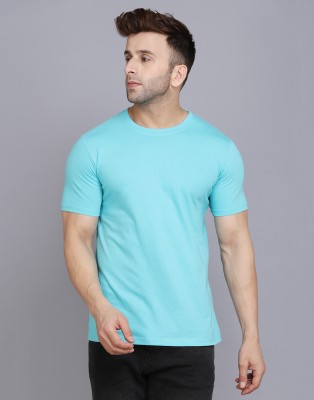 SLOWLORIS Solid Men Round Neck Light Blue T-Shirt