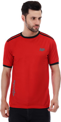 NEEPRI Solid Men Round Neck Red T-Shirt