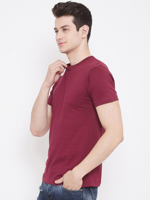 RULEDBYSUN Solid Men Round Neck Maroon T-Shirt