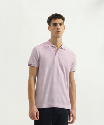 United Colors of Benetton Self Design Men Polo Neck Purple T-Shirt