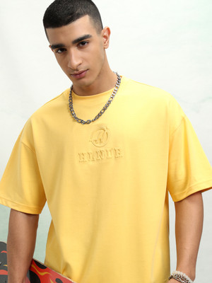 HIGHLANDER Printed Men Round Neck Yellow T-Shirt
