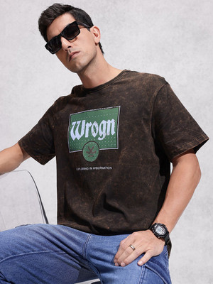 WROGN Printed Men Round Neck Brown T-Shirt