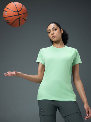 TECHNOSPORT Self Design Women Round Neck Light Green T-Shirt