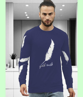 Autna Printed Men Round Neck Navy Blue T-Shirt