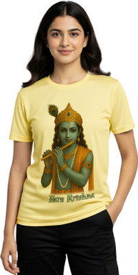 Aasha-Kriti Graphic Print Women Round Neck Yellow T-Shirt