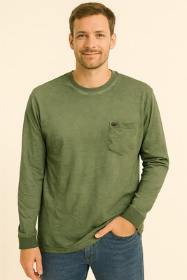 iCloths Self Design Men Round Neck Green T-Shirt