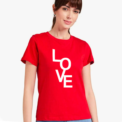Nilan Tees Wear Typography Women Round Neck Red T-Shirt