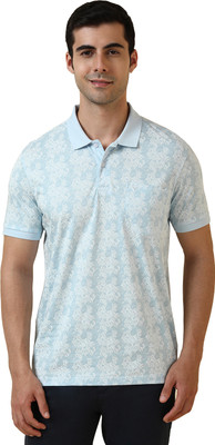 Allen Solly Printed Men Polo Neck Light Blue T-Shirt