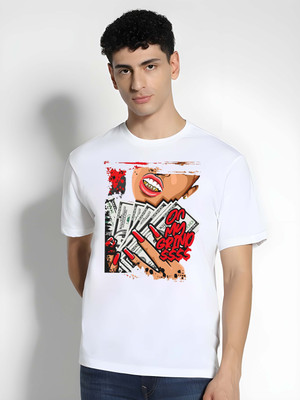 Kaido Printed Men Round Neck White T-Shirt