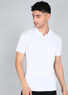 Adrenex Printed Men Polo Neck White T-Shirt