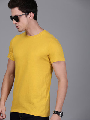RULEDBYSUN Solid Men Round Neck Yellow T-Shirt