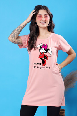 CORSICA Printed Women Round Neck Beige T-Shirt