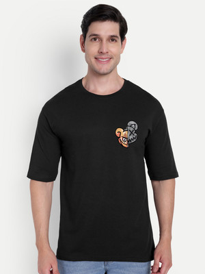 HouseOfCommon Printed Men Round Neck Black T-Shirt