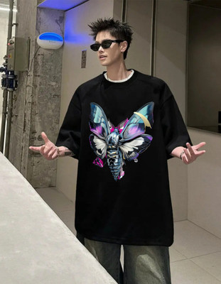TowLine Printed Men Round Neck Black T-Shirt