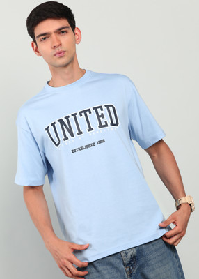 United Colors of Benetton Printed Men Round Neck Blue T-Shirt