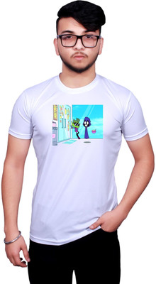 KRYONIX Printed Men Polo Neck White T-Shirt