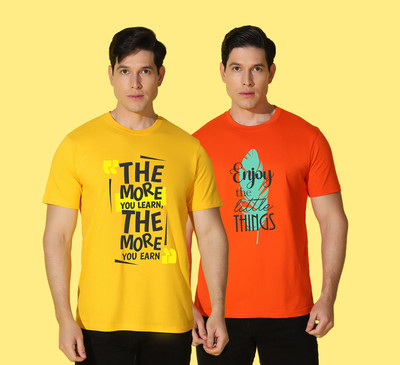 WOOSTRO Printed Men Round Neck Multicolor T-Shirt