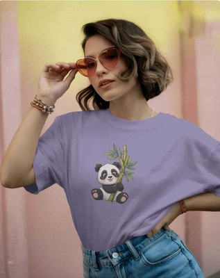 INFIRAX Printed Women Round Neck Purple T-Shirt