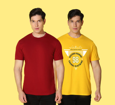 WOOSTRO Printed, Solid Men Round Neck Multicolor T-Shirt
