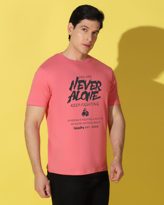 WOOSTRO Printed Men Round Neck Pink T-Shirt